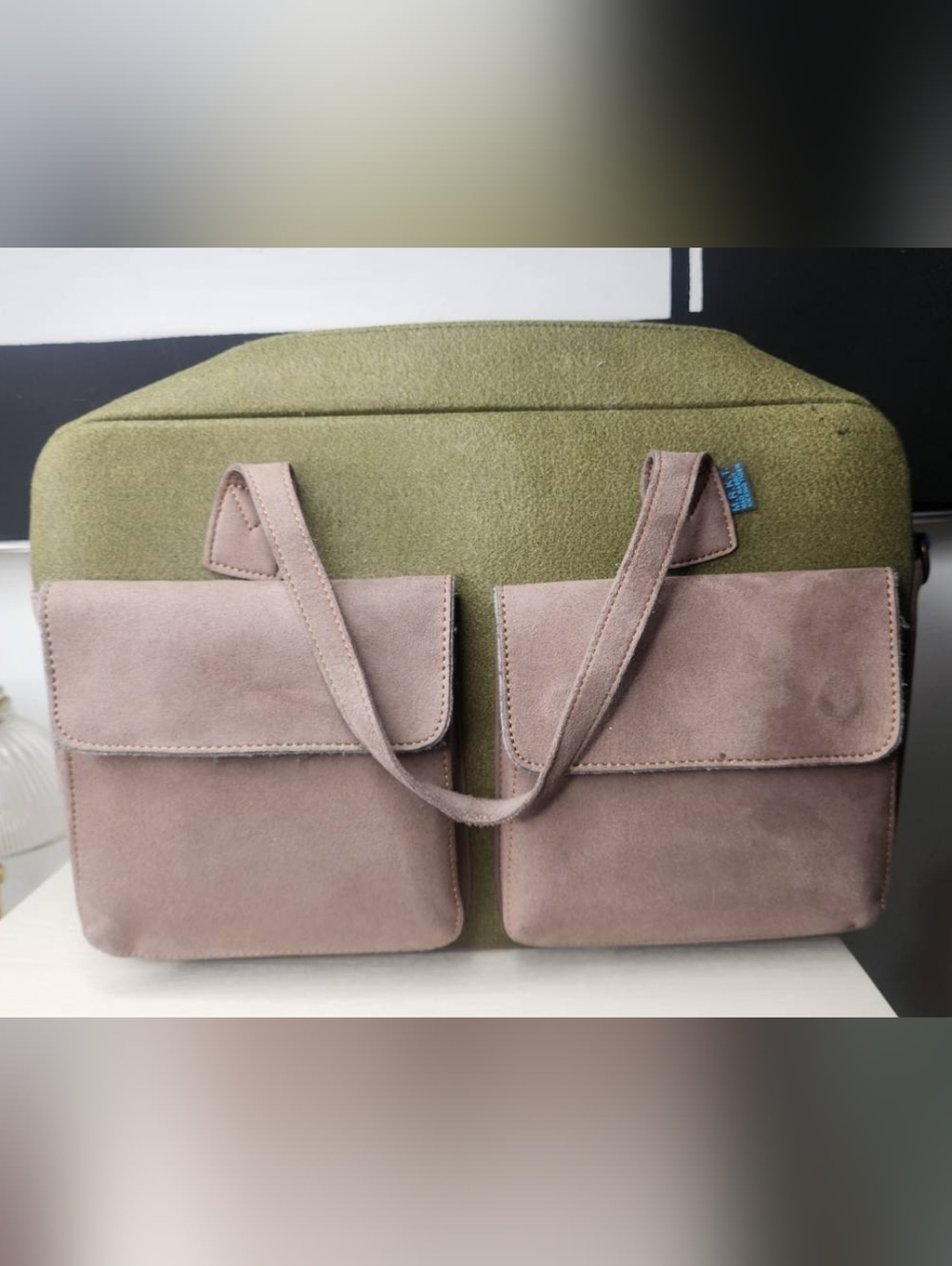 MRKT Frank Briefcase Felt Laptop Bag Green Brown Work Tote MinimalistMRKT Frank